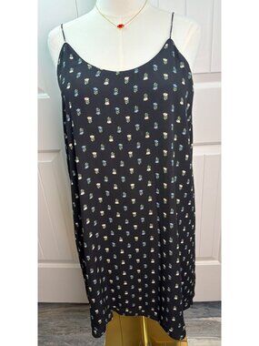 Blue Rain Black Floral Sleeveless Slip Dress with Spaghetti Straps, Size L
